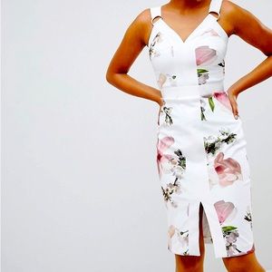 Ted baker harmony white pink bodycon dress.